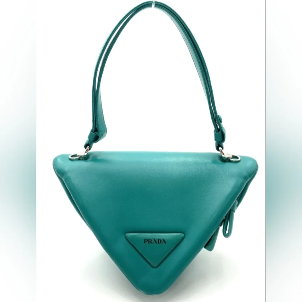 SALE! Prada Triangle Pavone Green Nappa Leather 2 Way Bag W/DB & Strap - Picture 2 of 16